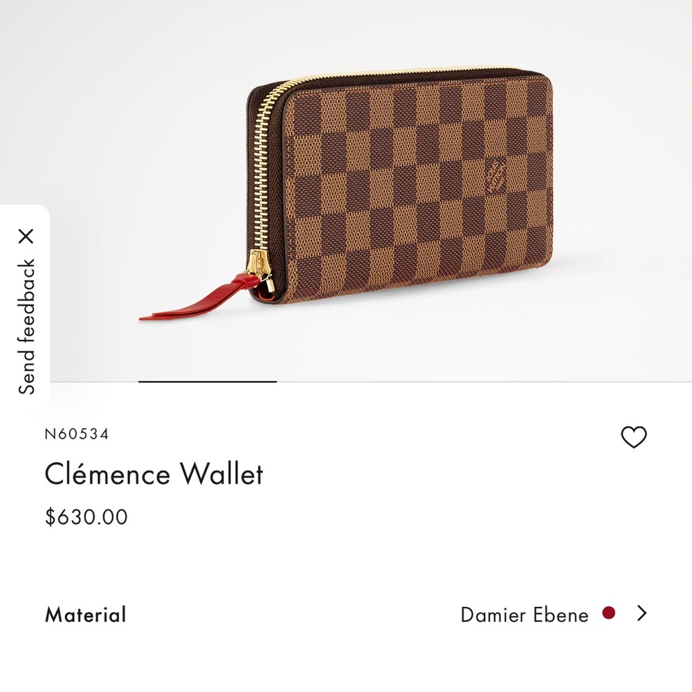 Louis Vuitton Damier Ebene Zip Wallet with Red Pull